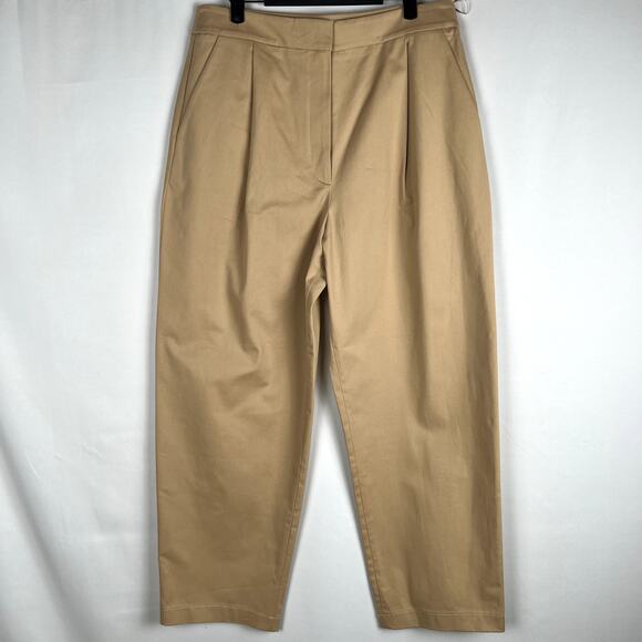 Anthropologie Exquise Tan Pleated Trousers Neutral Minimalist Workweae size L - Picture 1 of 12
